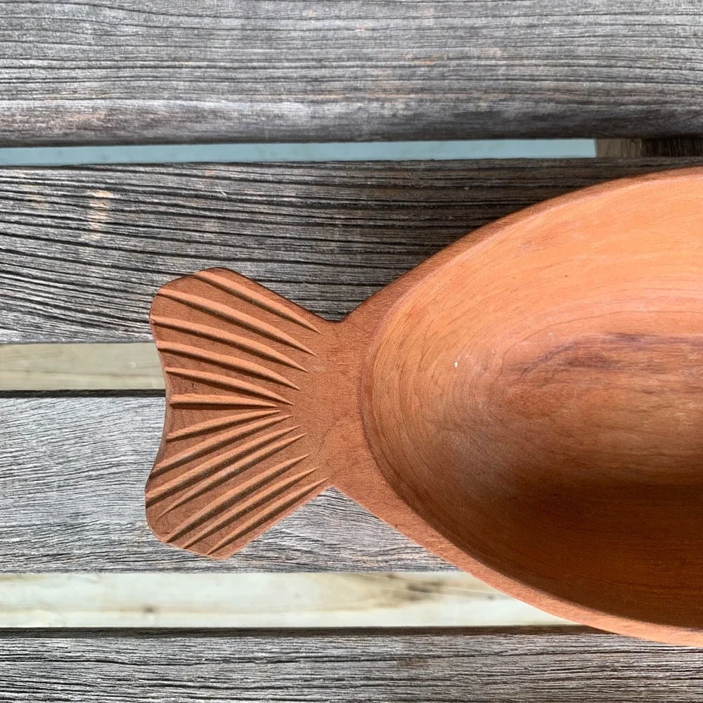 VTG Hand Carved Wooden Fish Mortar and Pestle Set MCM Nautical Coastal Decor